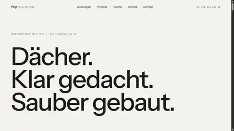 Screenshot des minimalistischen Designvorschlags für Dachdecker