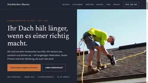 Screenshot des markanten Designvorschlags für Dachdecker